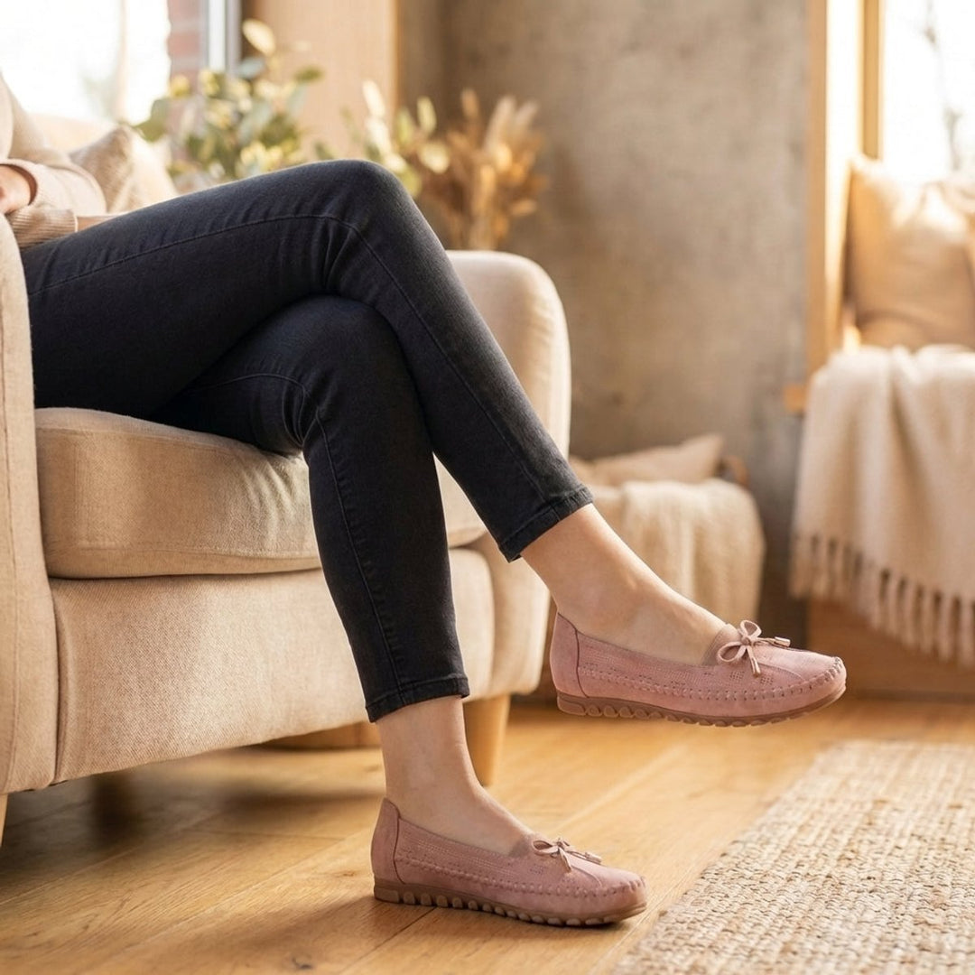 Orthopedic Loafers Women Perforated Bow Slip-On Comfort