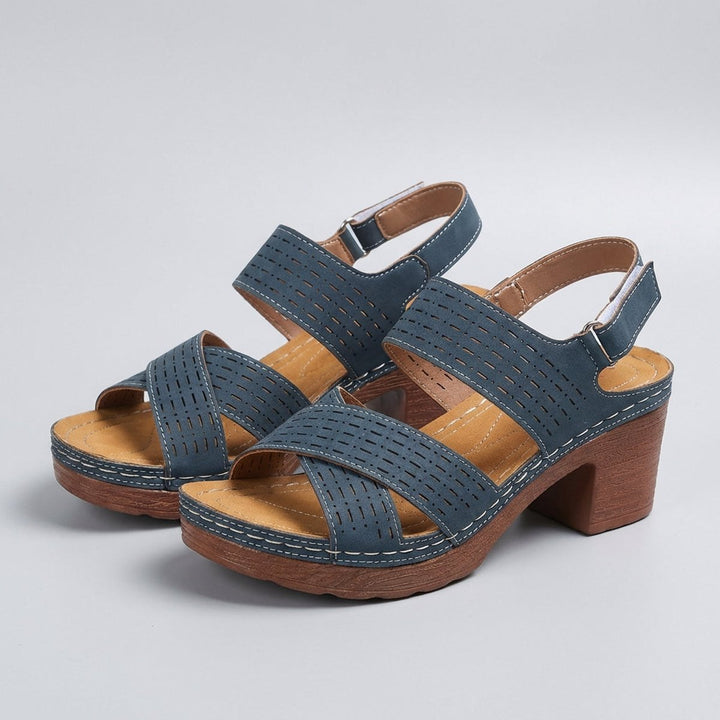 Orthopedic Platform Block Heel Sandals Open Toe Cut Out
