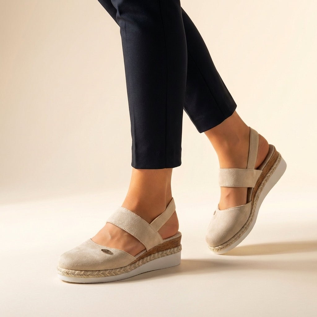 Orthopedic Platform Espadrille Sandals Closed Toe Slingback - Beige