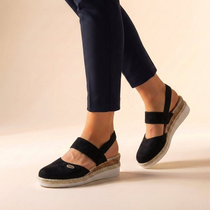 Orthopedic Platform Espadrille Sandals Closed Toe Slingback - Black