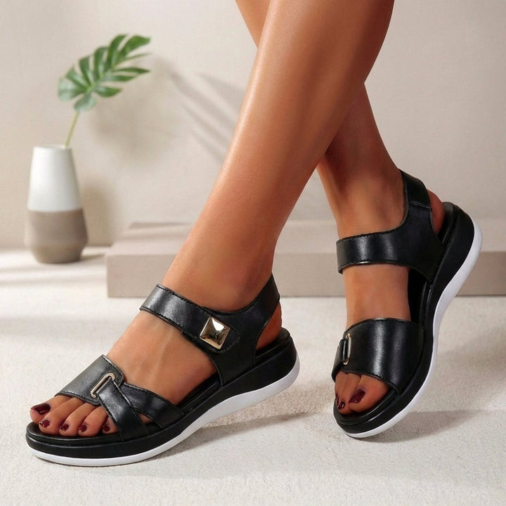 Orthopedic Platform Sandals Open Toe Adjustable Velcro - Black