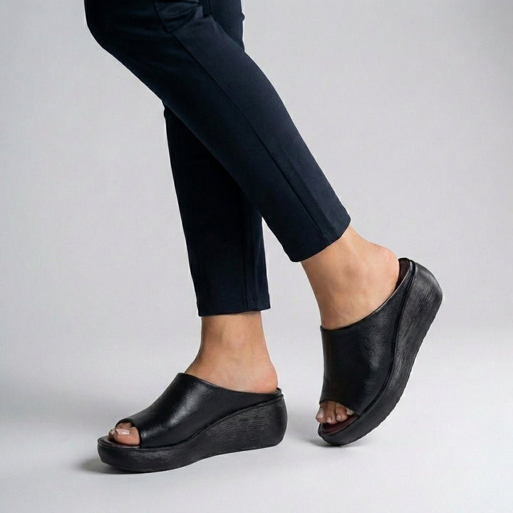 Orthopedic Platform Slide Sandals Slip-On Open-Toe - Black
