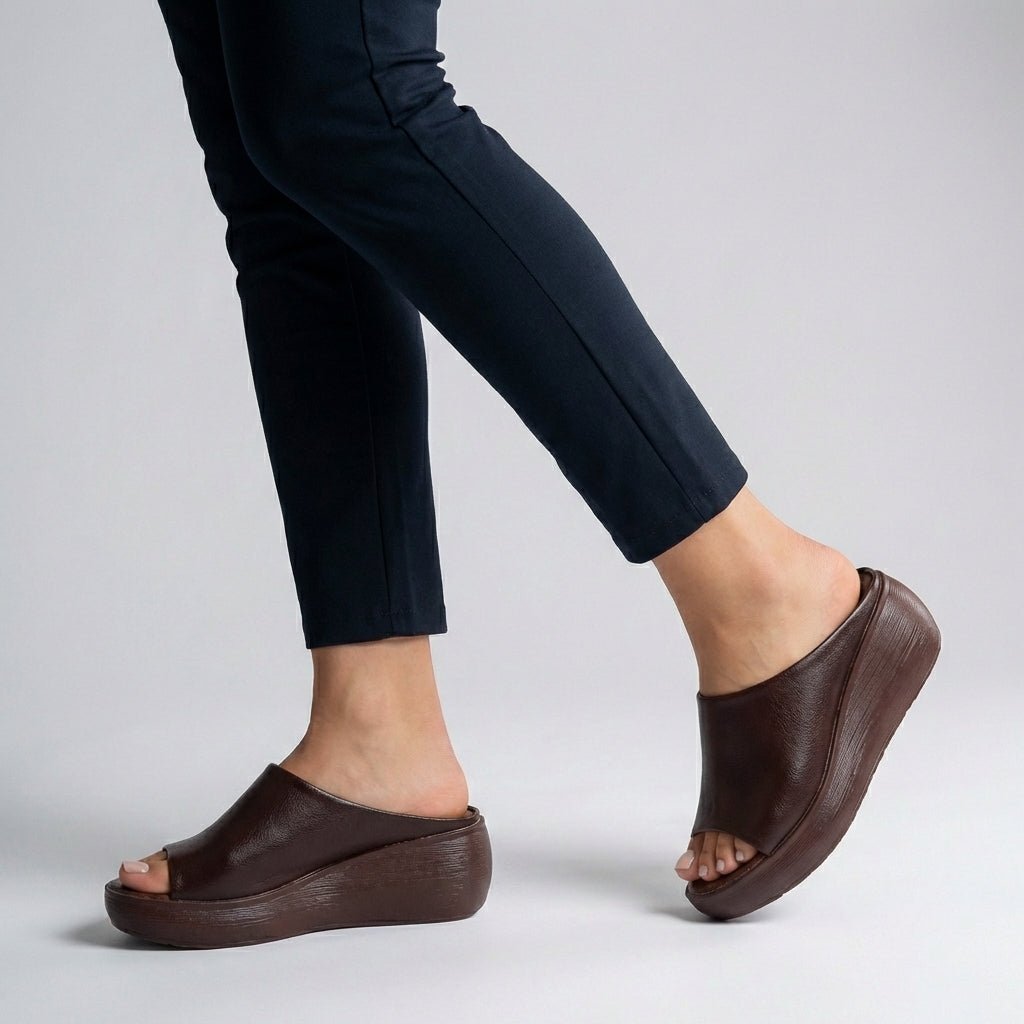 Orthopedic Platform Slide Sandals Slip-On Open-Toe - Brown