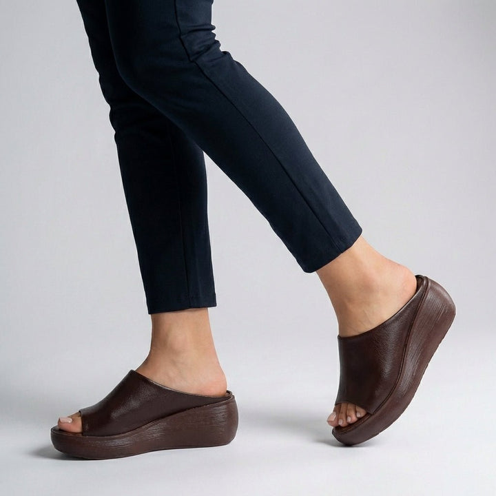 Orthopedic Platform Slide Sandals Slip-On Open-Toe - Brown
