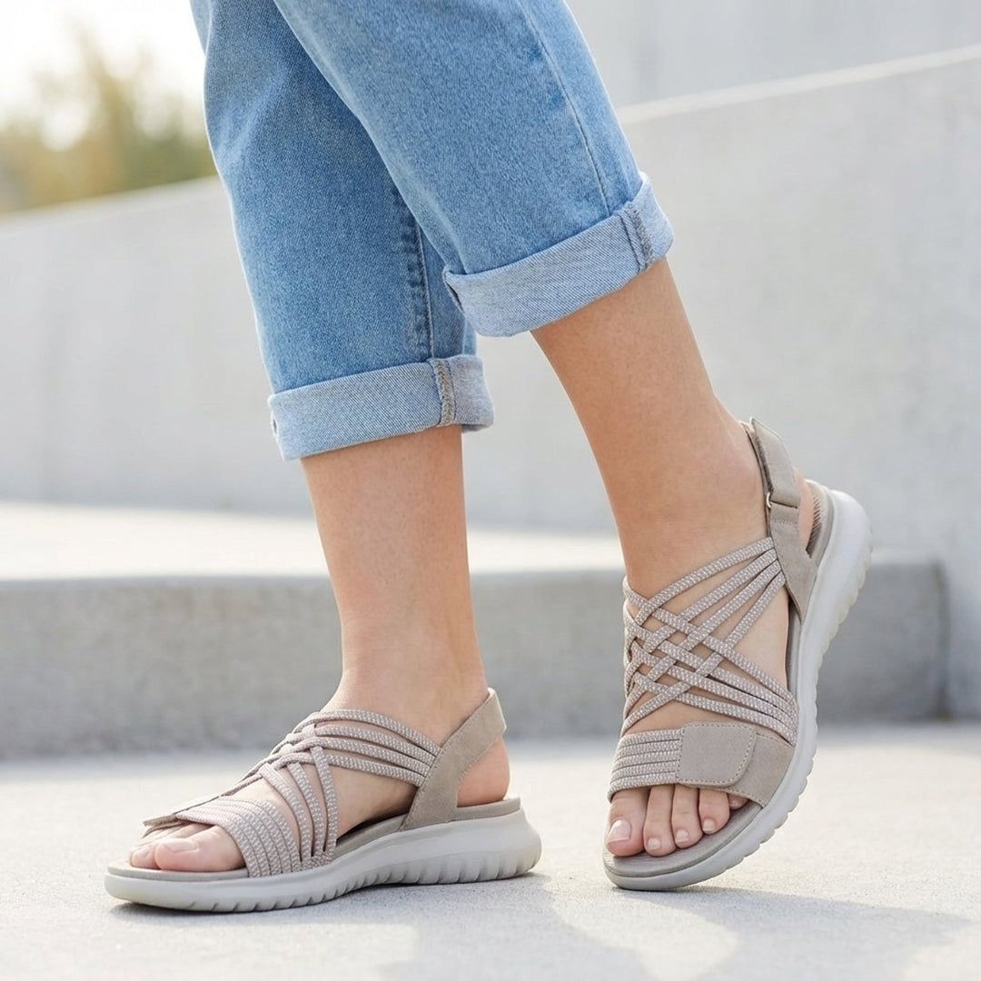 Orthopedic Sandals Criss-Cross Strappy Adjustable Comfort - Beige