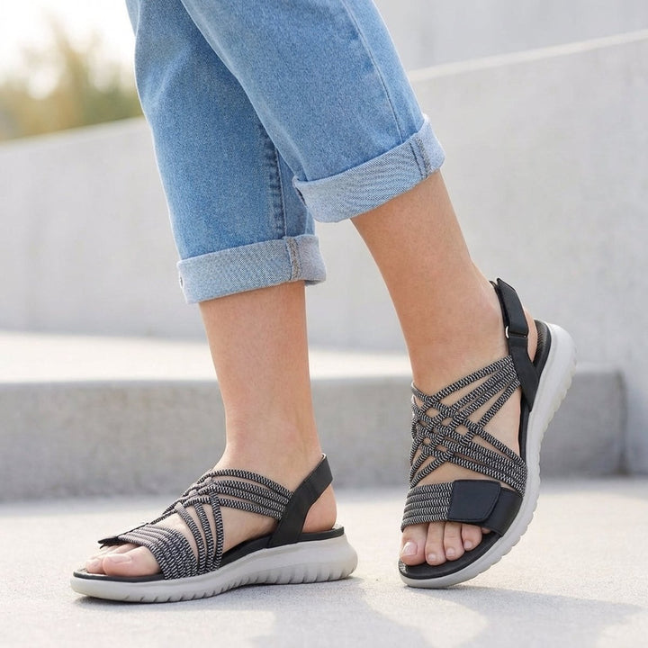 Orthopedic Sandals Criss-Cross Strappy Adjustable Comfort - Black