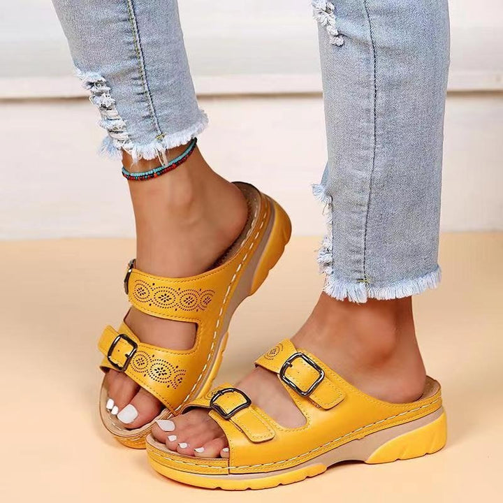 Orthopedic Slide Sandals Comfort Fit Perforated Buckle - Yellow