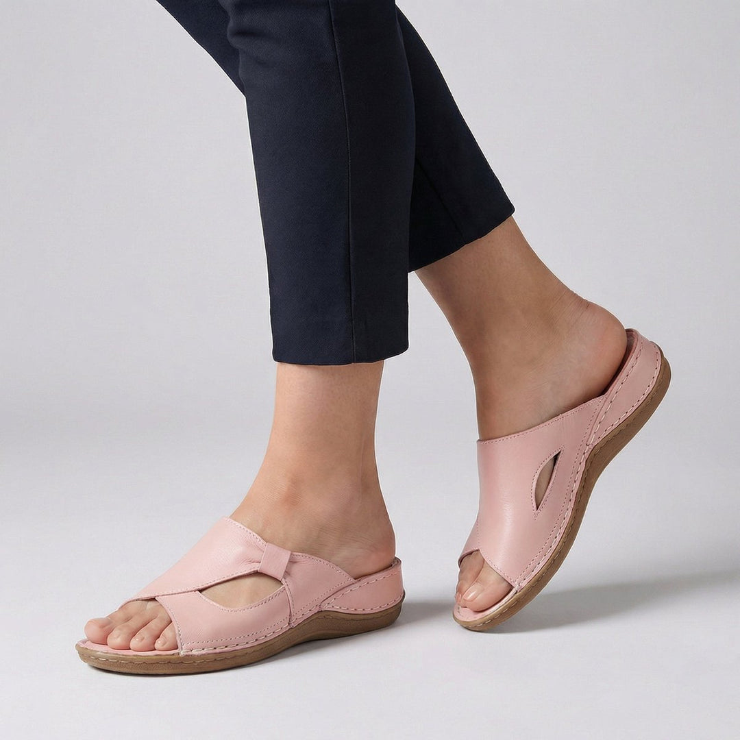 Orthopedic Slide Sandals Open-Toe Leather Comfort Women - Pink