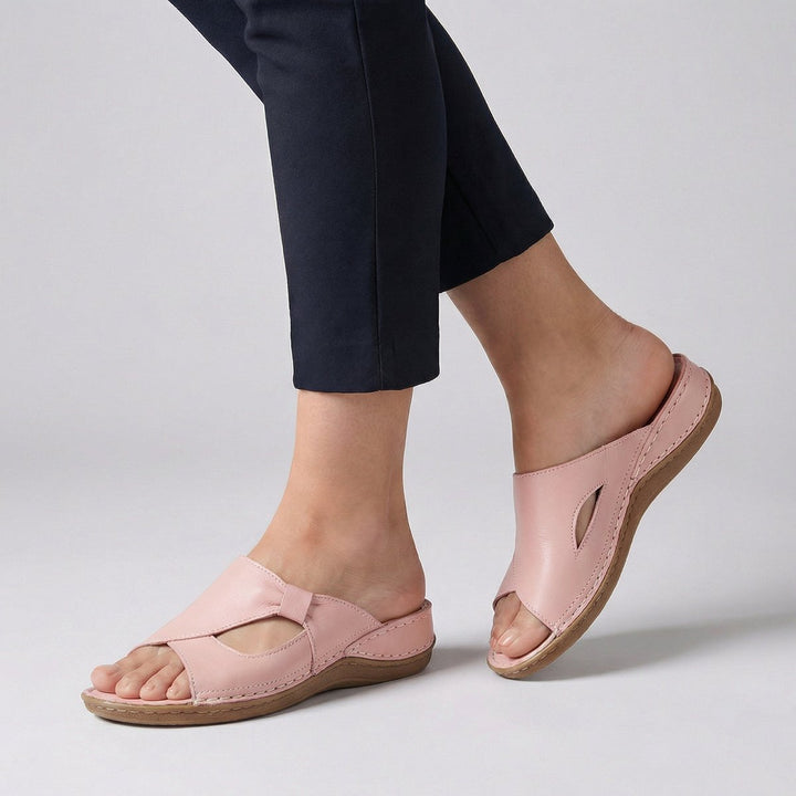 Orthopedic Slide Sandals Open-Toe Leather Comfort Women - Pink
