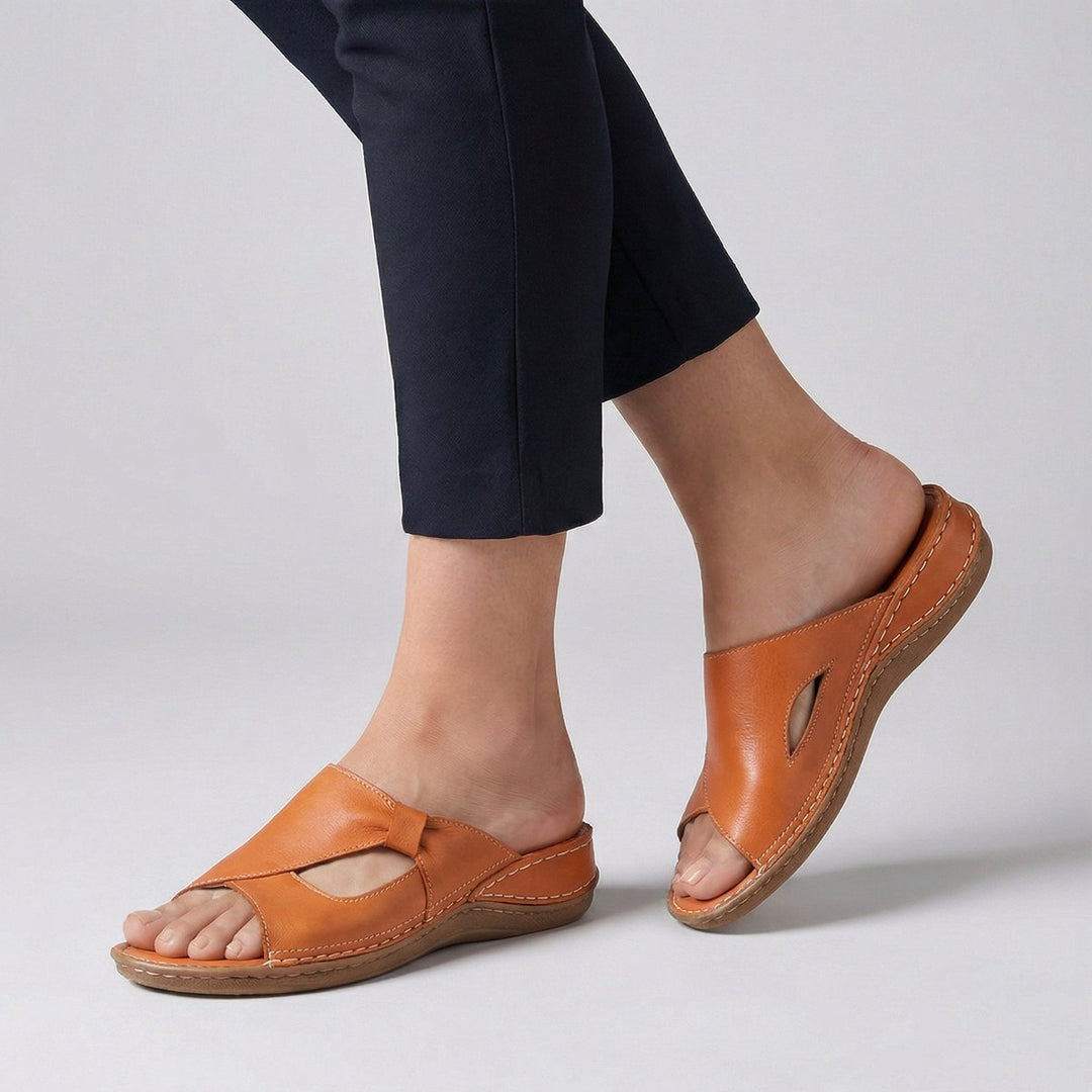 Orthopedic Slide Sandals Open-Toe Leather Comfort Women - Orange