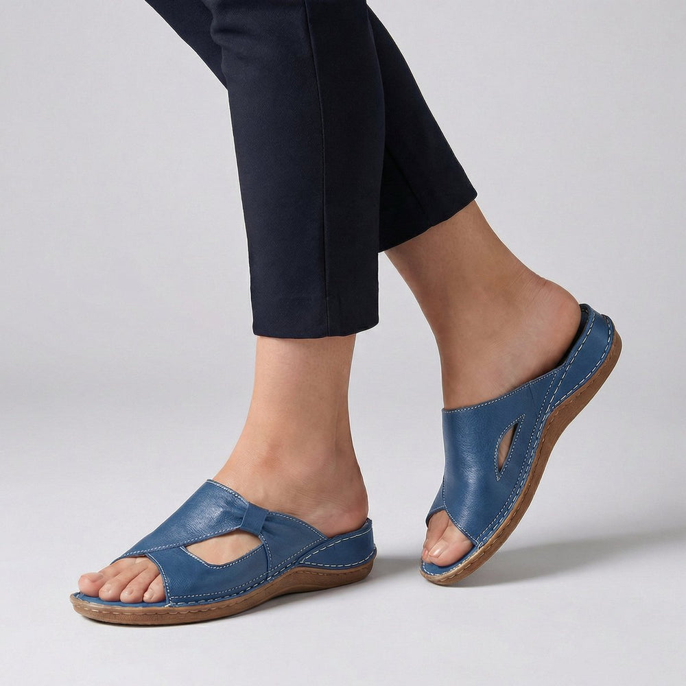 Orthopedic Slide Sandals Open-Toe Leather Slip-On - Blue