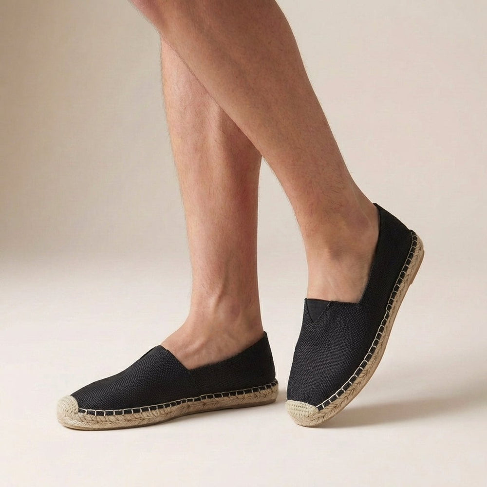 Orthopedic Slip-On Espadrilles Jute Sole Comfort Flats - Black