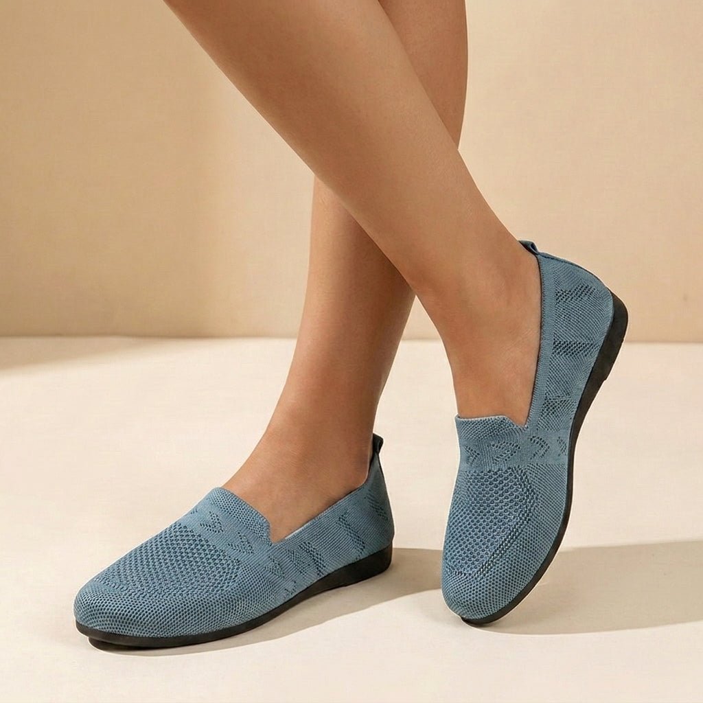 Orthopedic Slip-On Flats Knit Round Toe Comfort Support - Light Blue