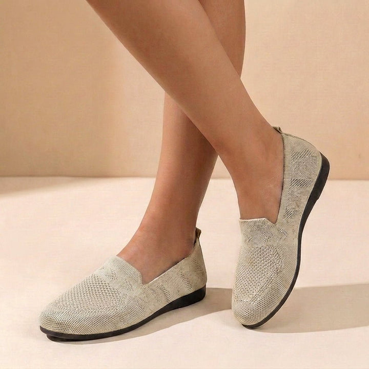 Orthopedic Slip-On Flats Knit Round Toe Comfort Support - Beige