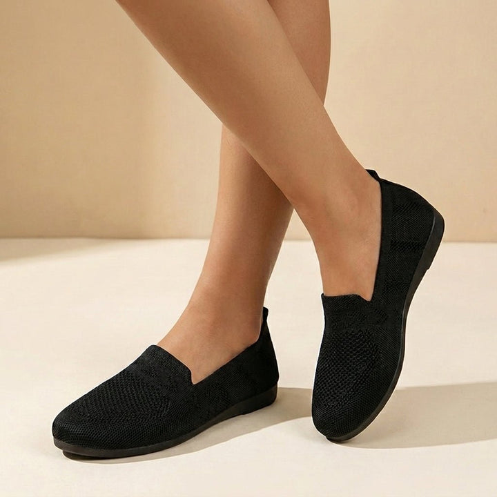 Orthopedic Slip-On Flats Knit Round Toe Comfort Support - Black
