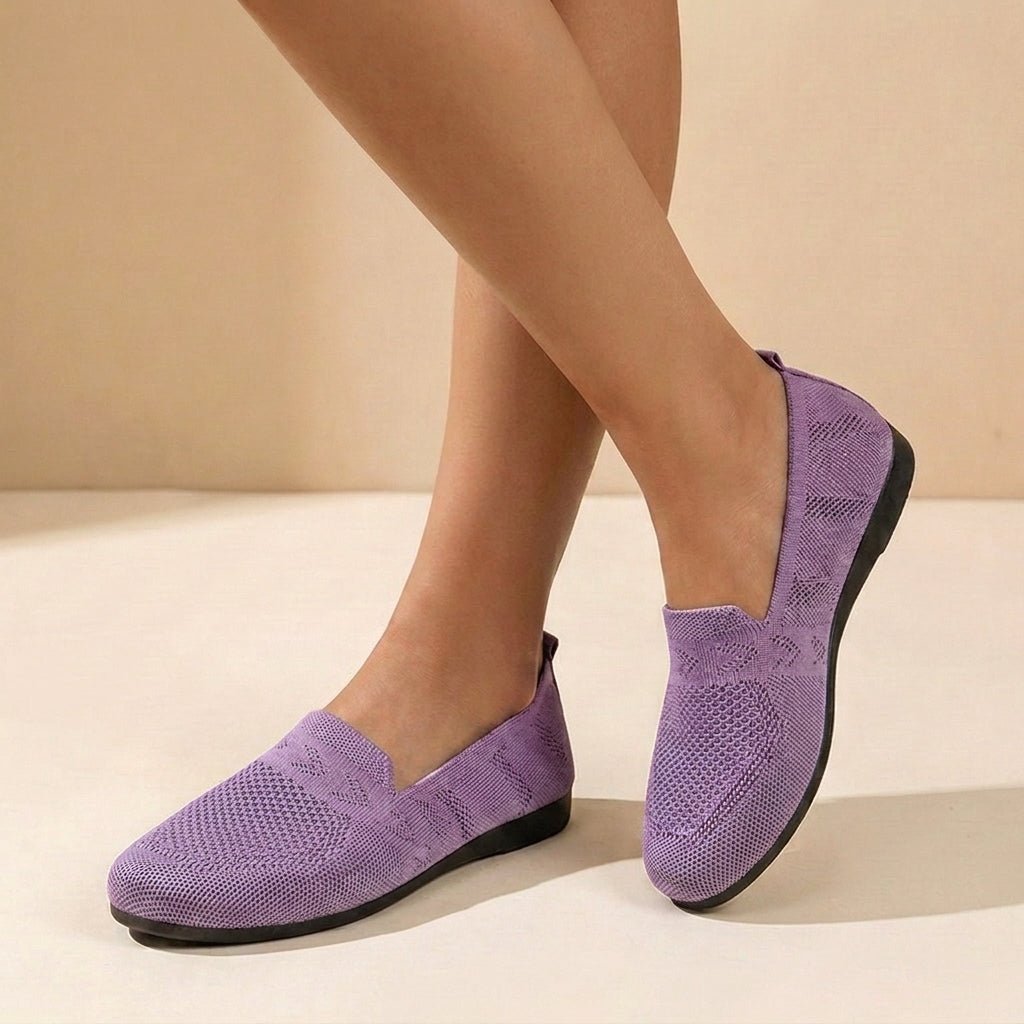 Orthopedic Slip-On Flats Knit Round Toe Comfort Support - Purple