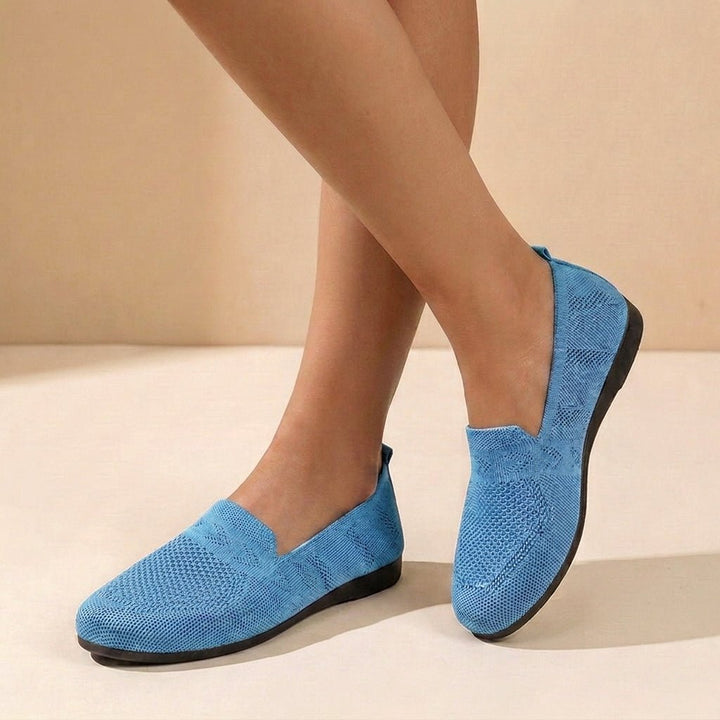 Orthopedic Slip-On Flats Knit Round Toe Comfort Support - Sky Blue