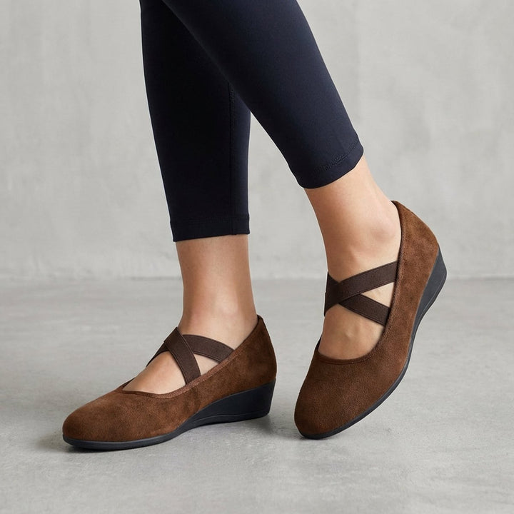 Orthopedic Wedge Flats Criss-Cross Straps Slip-On Comfort - Brown