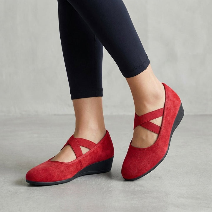 Orthopedic Wedge Flats Criss-Cross Straps Slip-On Comfort - Red