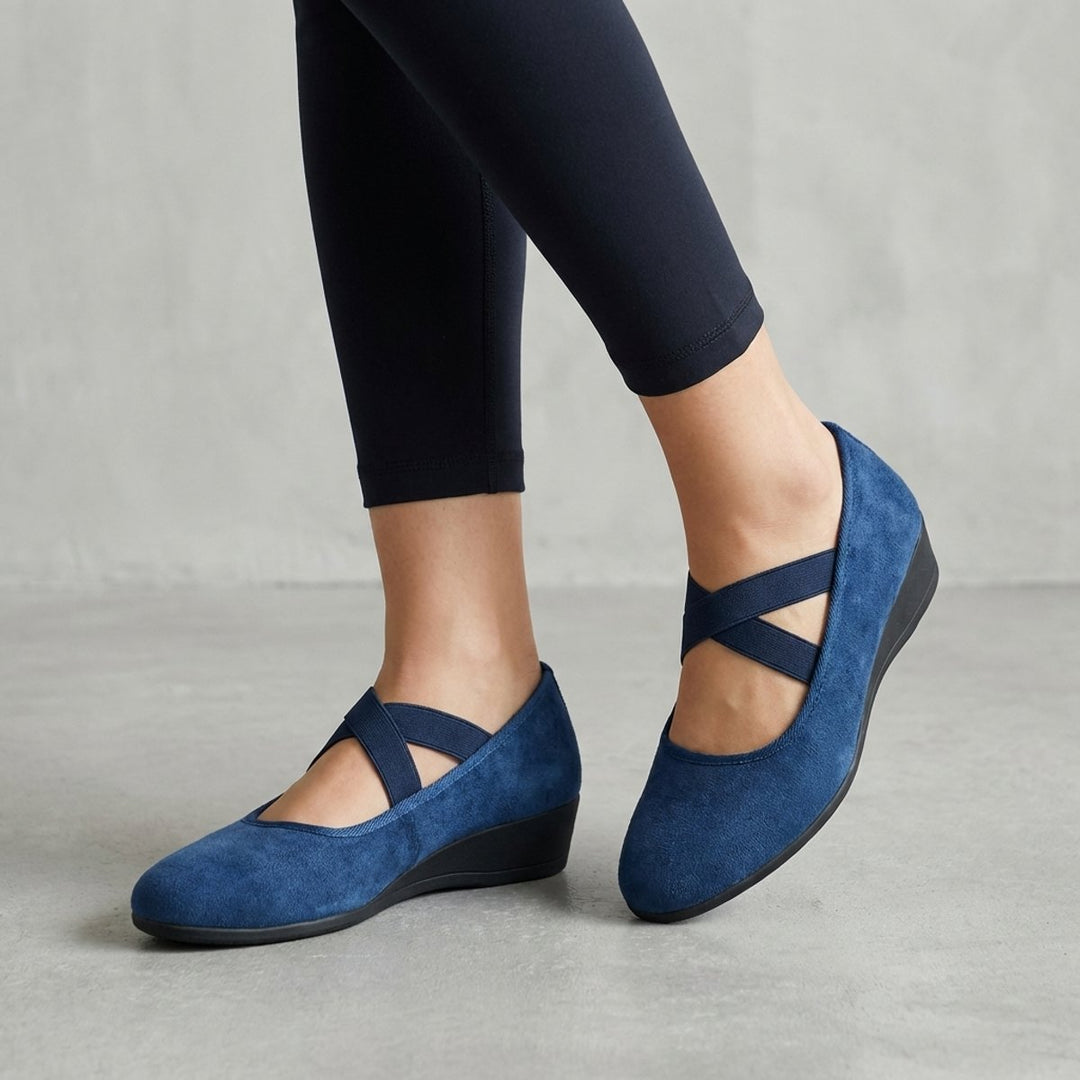 Orthopedic Wedge Flats Criss-Cross Straps Slip-On Comfort - Blue