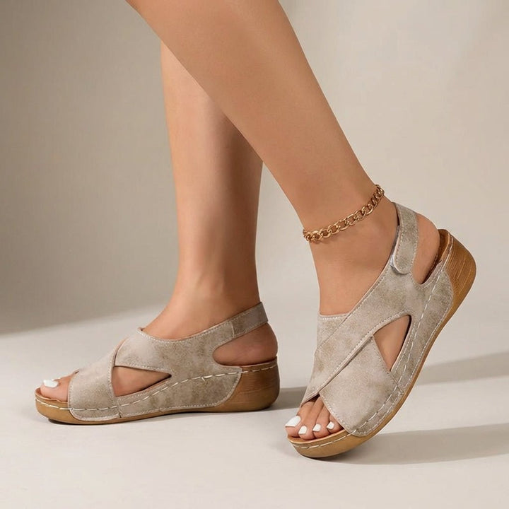 Orthopedic Wedge Sandals Criss-Cross Slingback Comfort - Beige