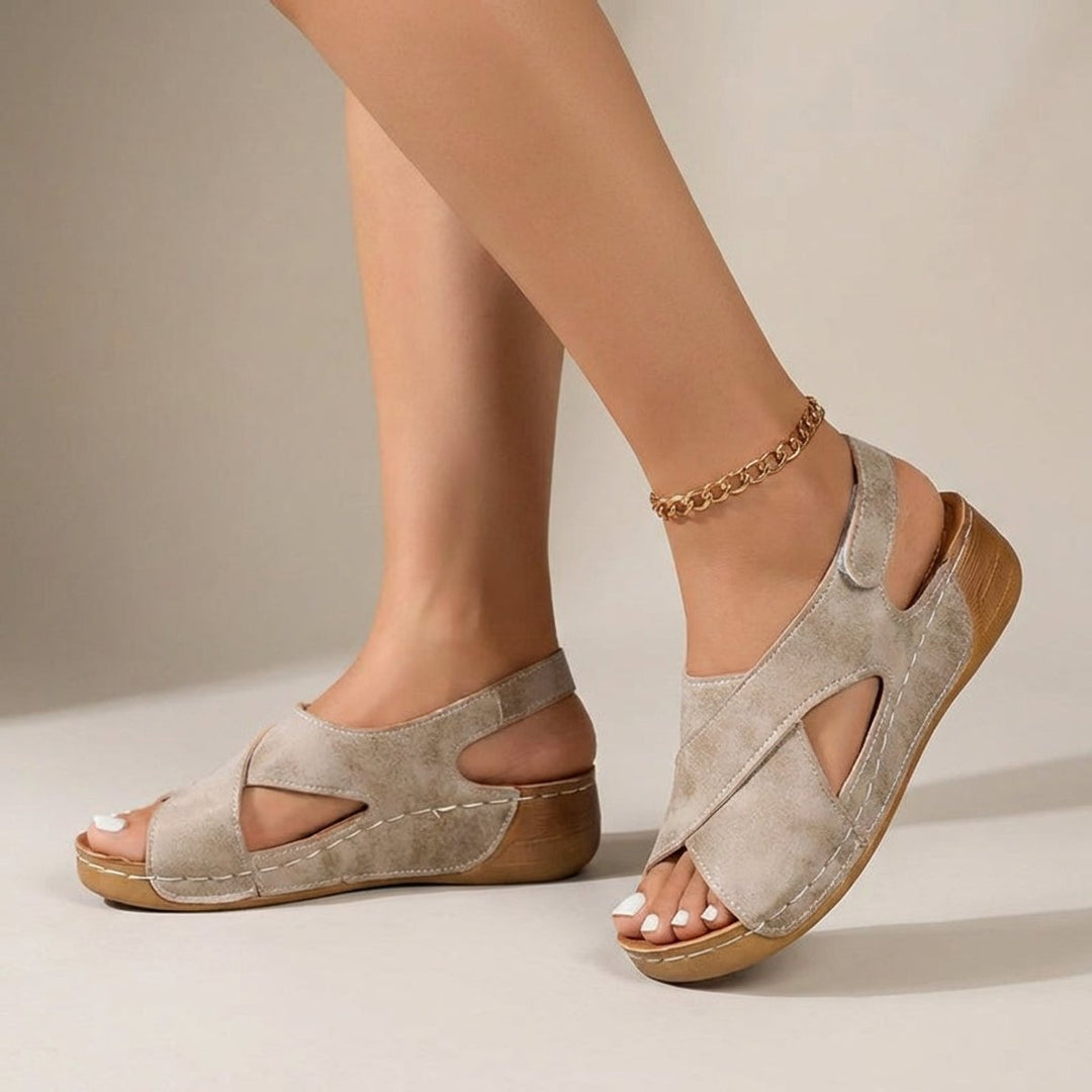 Orthopedic Wedge Sandals Criss-Cross Slingback Support - Beige