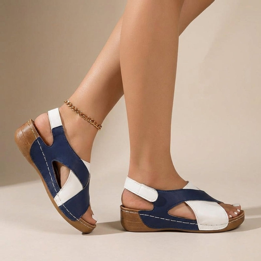 Orthopedic Wedge Sandals Criss-Cross Slingback Support - Blue