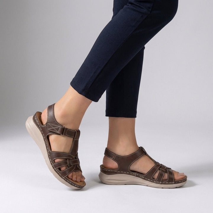 Orthopedic Wedge Sandals Cross-Strap Open Toe Comfort - Khaki