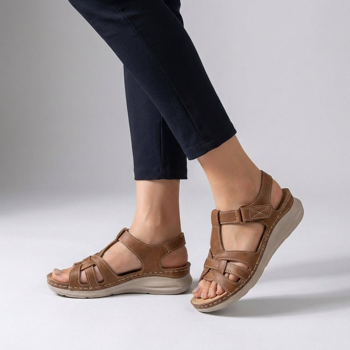 Orthopedic Wedge Sandals Cross-Strap Open Toe Comfort - Brown