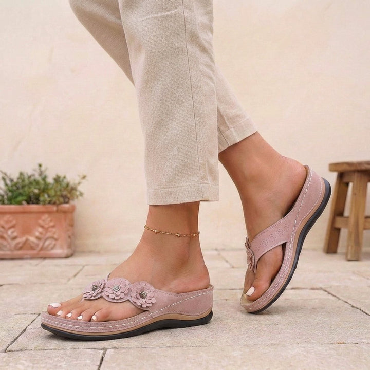 Orthopedic Wedge Sandals Floral Embellished Flip-Flops - Pink