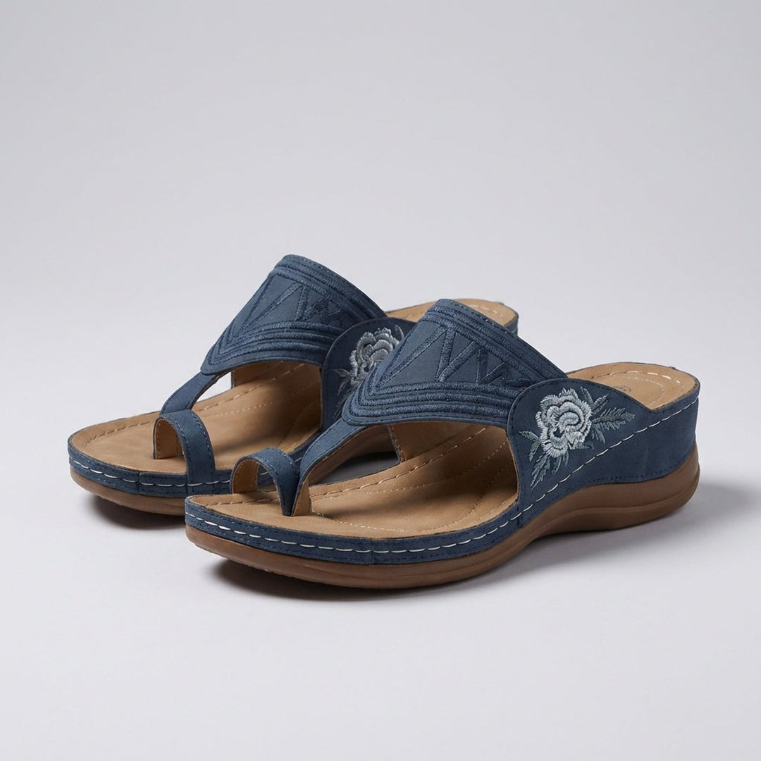 Orthopedic Wedge Sandals Floral Embroidered Comfort Thong