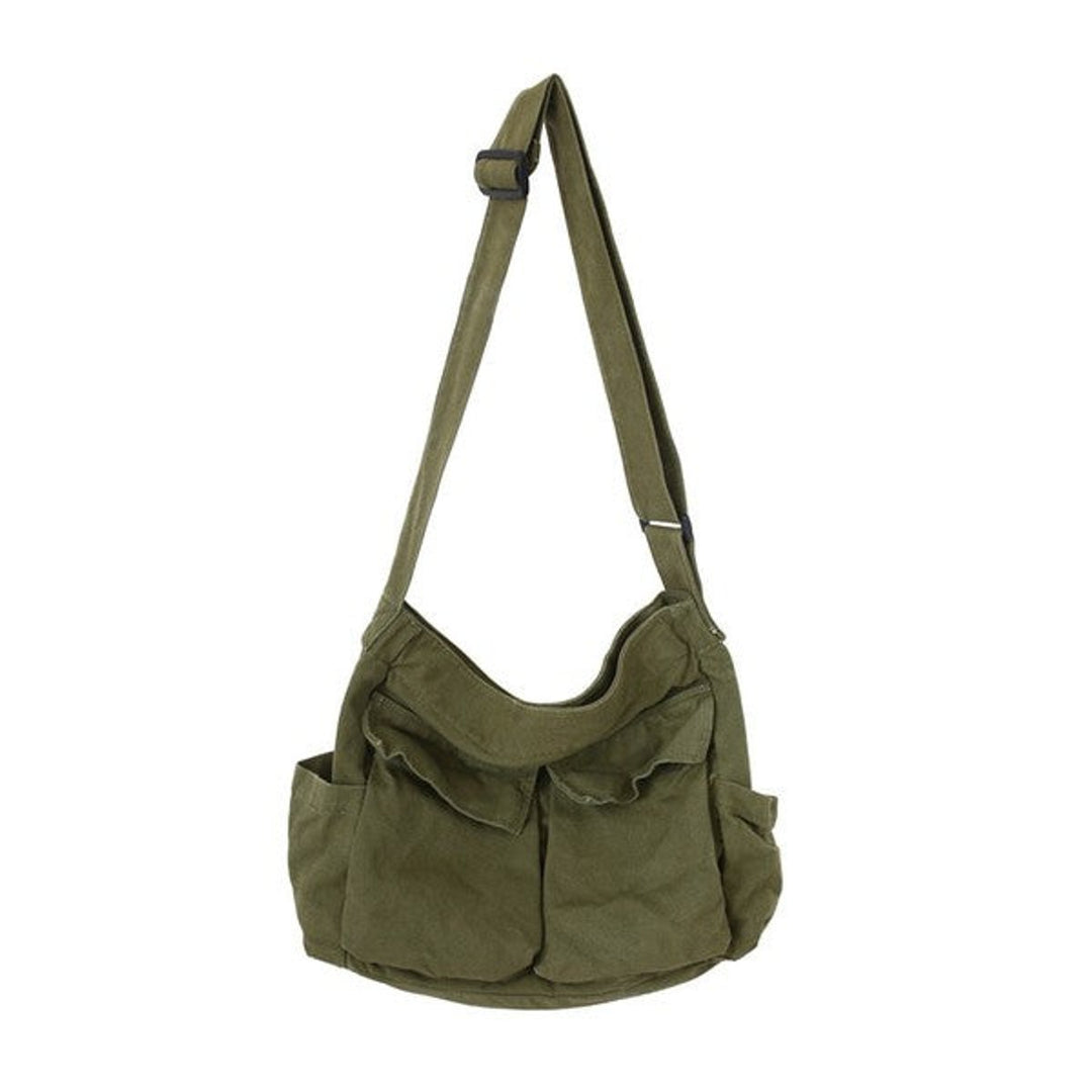 Oversized Black Canvas Tote Bag Crossbody Messenger