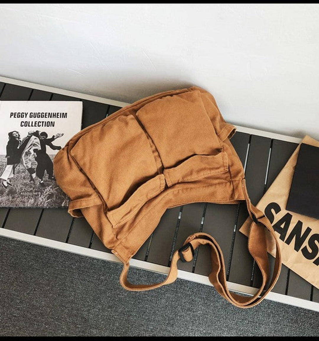 Oversized Black Canvas Tote Bag Crossbody Messenger