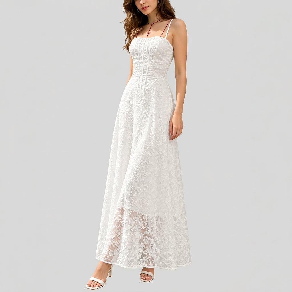 Scarlett | Women's Floral Corset Maxi Fall Wedding Guest Dresses Spaghetti Strap