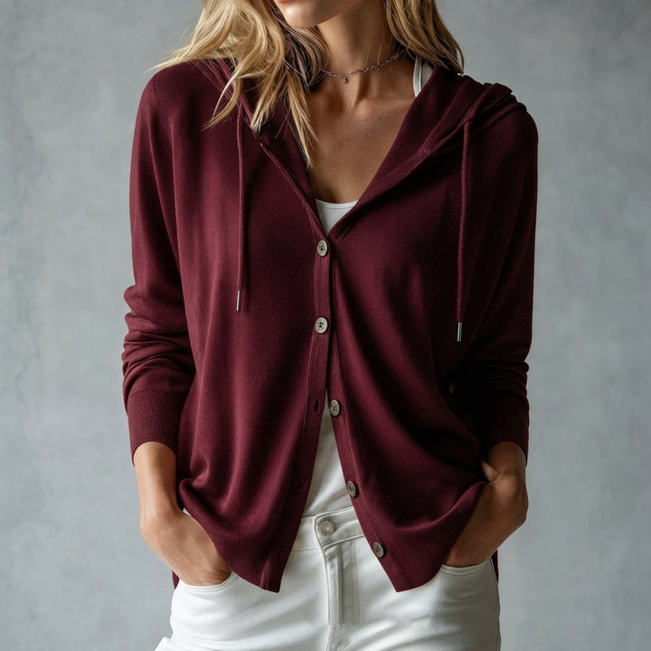 Evelyn | Women's Hooded Button-Front Ribbed Knit Cardigan