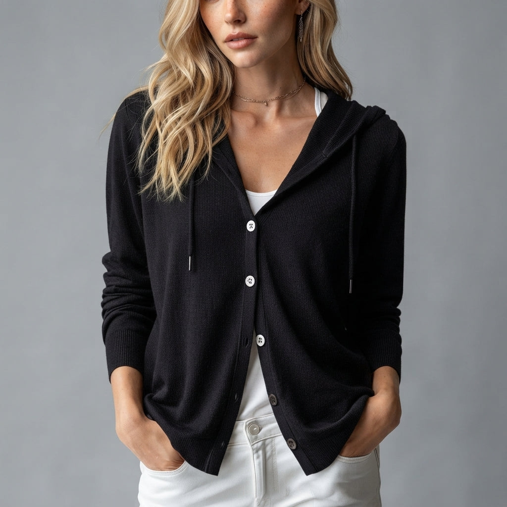 Evelyn | Women's Hooded Button-Front Ribbed Knit Cardigan