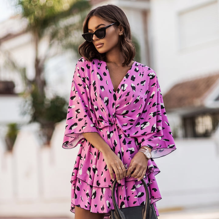 Scarlett | Women's Tropical Print Boho Mini Cocktail Dress Flared Tiered