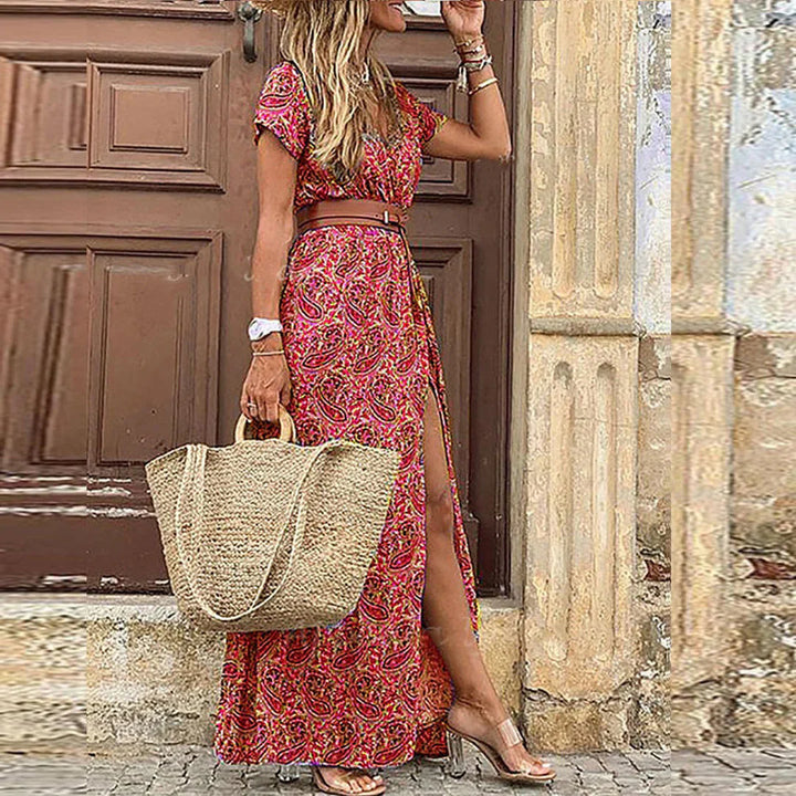 Daisy | Women's Boho Printed Short Sleeve Maxi Dress