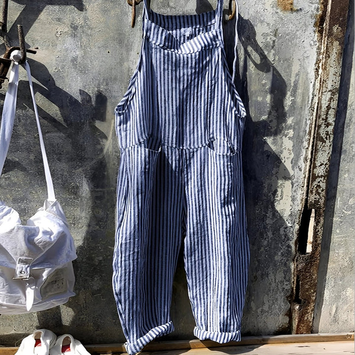 Unisex Vintage Striped Loose-Fit Bib Overall - Blue