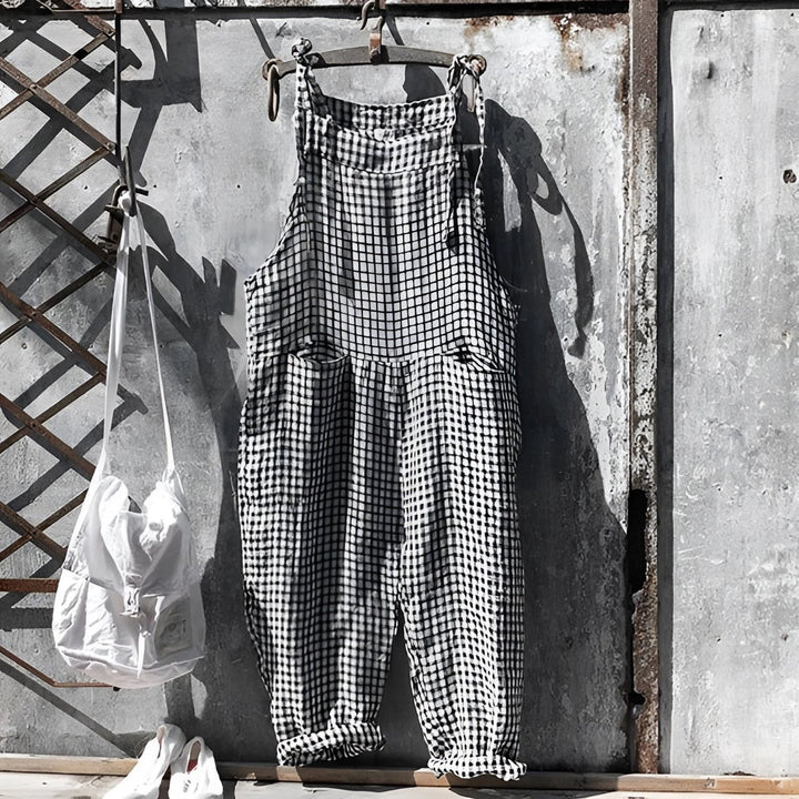 Unisex Vintage Striped Loose-Fit Bib Overall - Black