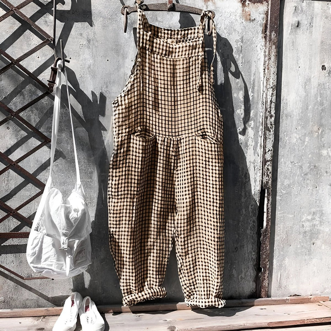 Unisex Vintage Striped Loose-Fit Bib Overall - Brown