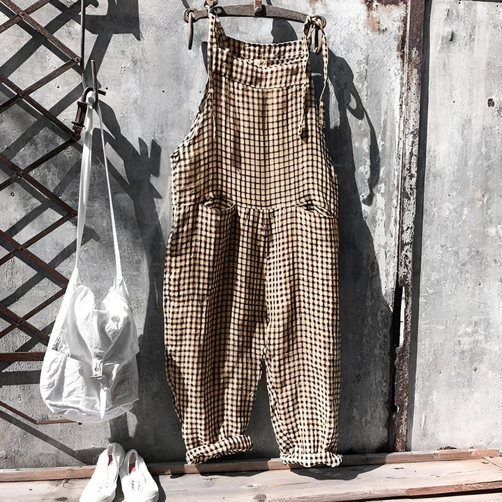 Unisex Vintage Striped Loose-Fit Bib Overall - Brown