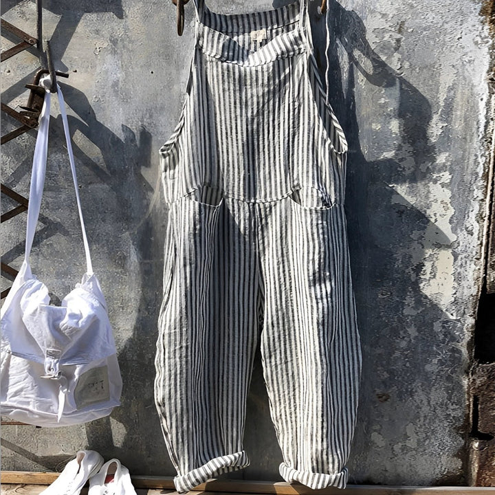 Unisex Vintage Striped Loose-Fit Bib Overall - Gray