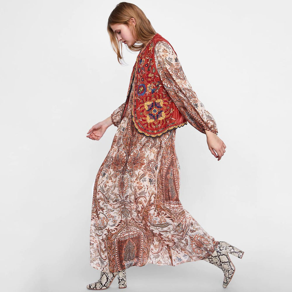 Velvet Embroidered Boho Waistcoat Sequin Vintage Vest