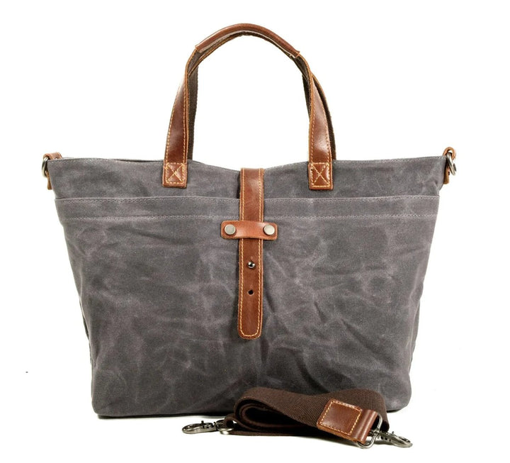 Waxed Canvas Crossbody Tote Bag Leather Trim Shoulder Strap