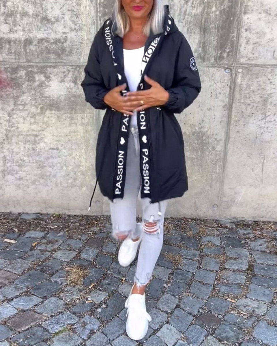 Women Coat Hooded Drawstring Relaxed-Fit Midlength Parka
