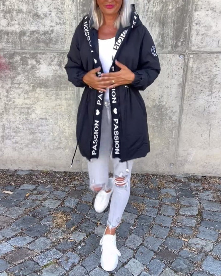 Women Coat Hooded Drawstring Relaxed-Fit Midlength Parka