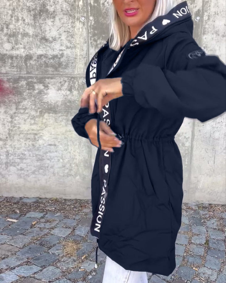 Women Coat Hooded Drawstring Relaxed-Fit Midlength Parka