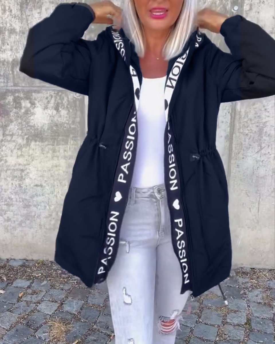 Women Coat Hooded Drawstring Relaxed-Fit Midlength Parka