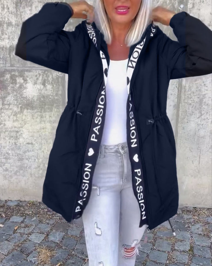 Women Coat Hooded Drawstring Relaxed-Fit Midlength Parka